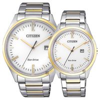CITIZEN 星辰 Eco-Drive 光動能時尚對錶 白x金 42 34mm BM7354-85A EW2454-83A