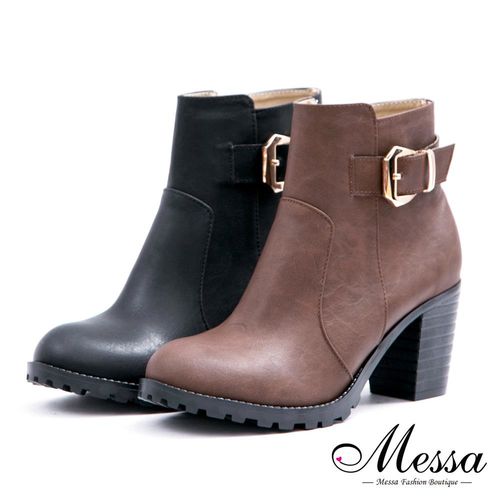 Messa米莎專櫃女鞋- MIT 顯瘦俐落美型側拉鍊粗跟短靴-二色
