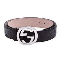 GUCCI 經典Guccissima GG壓紋銀釦牛皮腰帶/皮帶(咖啡色)