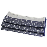 LV M71376 Monogram Denim 經典花紋羊毛絲綢披肩圍巾.藍_預購