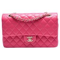 CHANEL 經典菱格紋小羊皮金鍊2.55 COCO包(桃紅)
