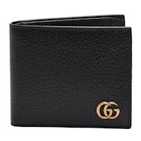 GUCCI 經典GG Marmont系列金屬GG LOGO牛皮折疊短夾(黑-8卡)