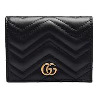GUCCI GG Marmont matelasse系列絎縫紋牛皮金屬雙G LOGO暗釦卡夾/零錢包(黑)