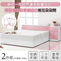 【KIKY】粉紅波莉浪漫主義雙人兩件床組(床頭+床底)