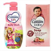 【Cussons 佳霜】兒童沐浴乳-杏仁油+維他命E(350ml)*3+嬰兒潤膚香皂(100g)*12