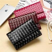 【米蘭精品】短夾真皮皮夾-油蠟羊皮手工編織短款女錢包3色73ny48