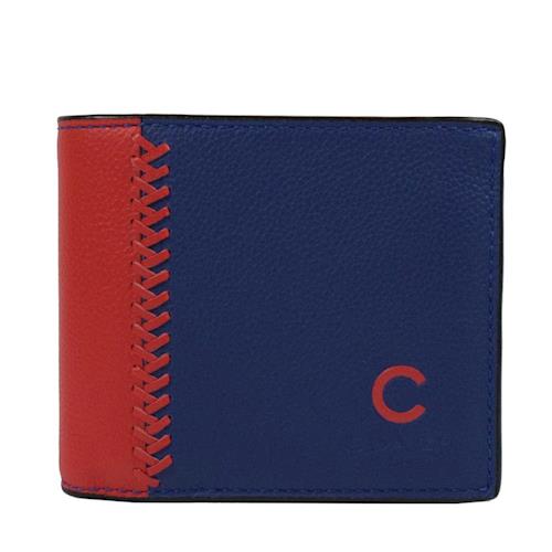 COACH 58376 MLB皮革編織附活動夾中短夾.深藍/紅