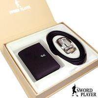 SWORD PLAYER - 莎普爾Foil款皮革穿針式皮帶+商務真牛皮名片夾禮盒組