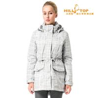 【hilltop山頂鳥】女款防水蓄熱羽絨外套F22FW6黑底/白灰印花