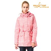 【hilltop山頂鳥】女款防水蓄熱羽絨外套F22FW6玫紅底/粉紅印花