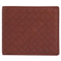 BOTTEGA VENETA 純手工編織小羊皮信用卡中短夾.紅咖