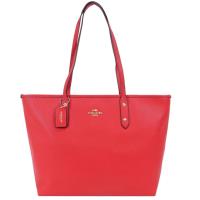 COACH 馬車 LOGO 素面皮革托特包(粉桃)