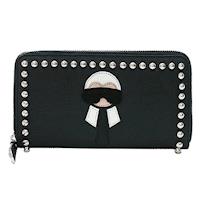 FENDI 老佛爺鉚釘拉鍊長夾(黑)