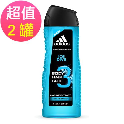 adidas愛迪達 男用三效潔顏洗髮沐浴露(品味透涼)x2罐(400ml/罐)