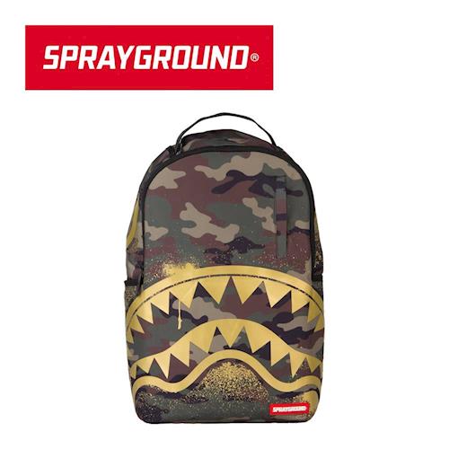 【SPRAYGROUND】DLX 系列 Gold Stencil Shark Camo 黃金迷彩鯊魚潮流筆電後背包