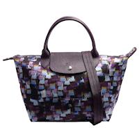 LONGCHAMP LE PLIAGE VIBRATION系列印刷畫布圖案帆布短把手提/斜背包(小-深紫)