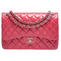 CHANEL 經典雙C LOGO漆皮銀鍊JUMBO COCO包(蜜桃粉-30cm)