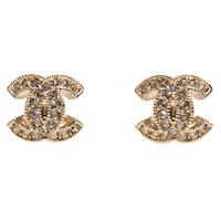 CHANEL 經典雙C LOGO水鑽鑲嵌弧形穿式耳環(迷你-金)