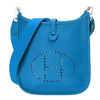 HERMES Evelyne TPM系列荔枝紋小牛皮鏤空洞H LOGO肩背包(迷你-海藍)
