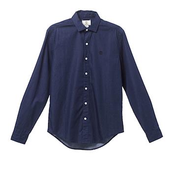Timberland男款靓藍色時尚修身長袖襯衫A1MAV