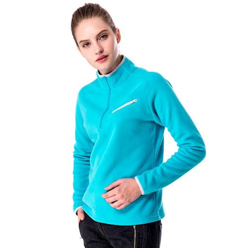 【hilltop山頂鳥】女款半開襟拉鍊口袋保暖刷毛上衣H51FG2藍