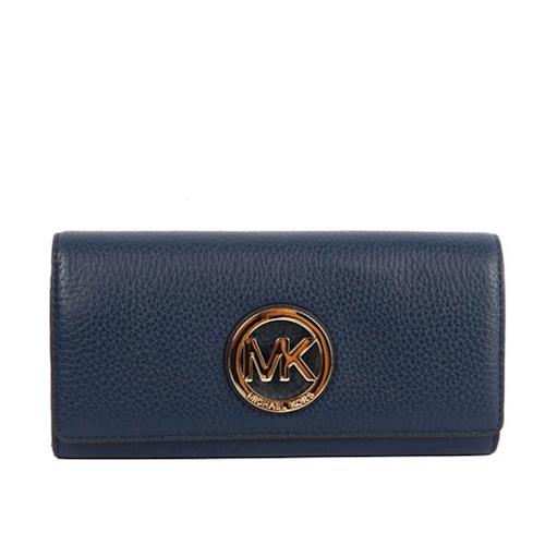 MICHAEL KORS 圓形LOGO金釦壓釦長夾(海軍藍色) 35F0GFTE1L NAVY