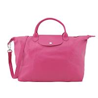 LONGCHAMP Le Pliage Cuir 小羊皮短把折疊手提/斜背兩用水餃包(大/桃紫)