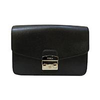FURLA 壓紋牛皮金鍊肩背包-大(黑)
