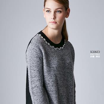 KIINO 圈圈紗鑽飾圓領中長版針織上衣