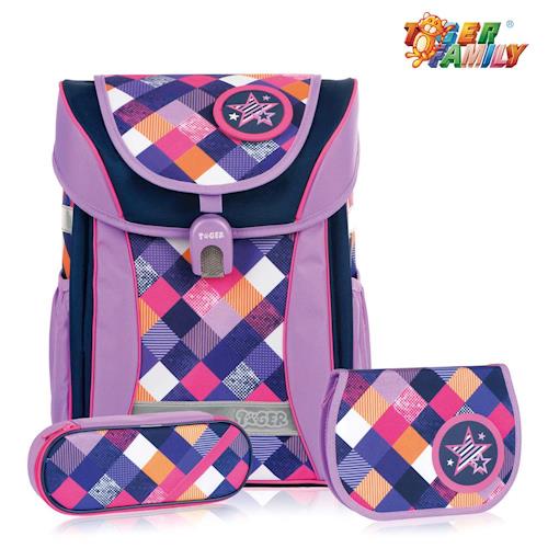 【TigerFamily】學院風超輕量護脊書包-優雅紫(含文具袋+鉛筆盒)