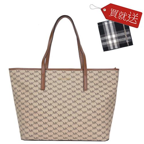 MICHAEL KORS EMRY MK滿版PVC托特包(大/卡其棕)(買包送方巾)