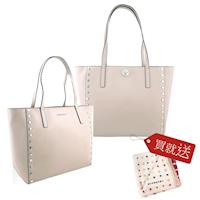 MICHAEL KORS RIVINGTON STUD 轉扣鉚釘皮革托特包(大/米灰)(買包送方巾)
