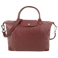 LONGCHAMP Le Pliage Cuir 小羊皮短把折疊小型水餃包(中/酒紅)