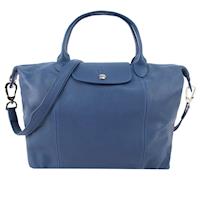 LONGCHAMP Le Pliage Cuir 小羊皮短把折疊小型水餃包(中/機師藍)