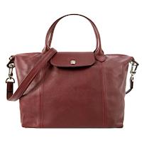 LONGCHAMP Le Pliage Cuir 小羊皮短把折疊小型水餃包(小/酒紅)