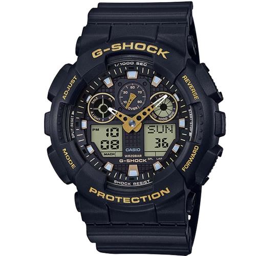 【 CASIO】 G-SHOCK 粗曠狂野休閒雙顯錶-金 (GA-100GBX-1A9 )