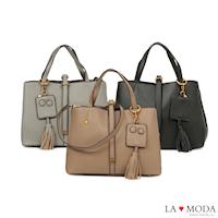 La Moda 經典優雅流蘇綴飾肩背斜背托特包(共3色)