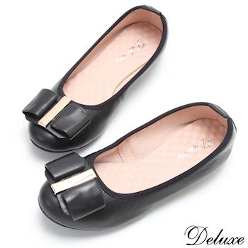 【Deluxe】全真皮經典時尚蝴蝶結娃娃鞋(黑)-1139-50