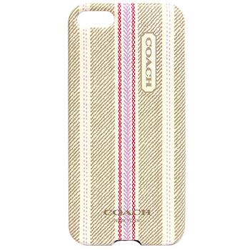 COACH 民俗風直紋 iPhone 5 手機保護殼(卡其粉)