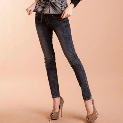 【ARH】簡約手工抓皺刮損繡線丹寧長褲(復古)