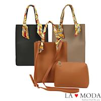 La Moda 獨特優雅Look~緞帶把手柔軟經典子母包托特包(共3色)