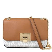 MICHAEL KORS TINA 金色鎖頭MK LOGO雙層鍊帶兩用包(香草橡實雙色,中款)