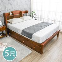 Bernice-克查5尺實木書架雙人床架-抽屜型