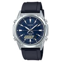 【CASIO】點陣圖太陽能皮帶雙顯錶-藍面 (AMW-S820-2A)