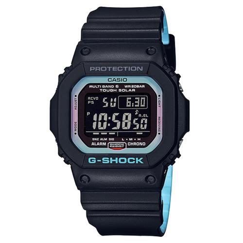 【CASIO】G-SHOCK 經典太陽能時間校正電波錶-黑X霓虹藍 (GW-M5610PC-1)