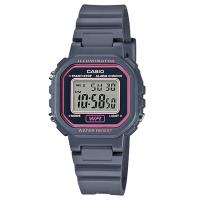 【CASIO】小巧方形復古電子錶-灰X桃紅框 (LA-20WH-8A)