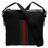 GUCCI 經典Web techno系列綠紅綠織帶帆布拉鍊斜背信差包(黑)