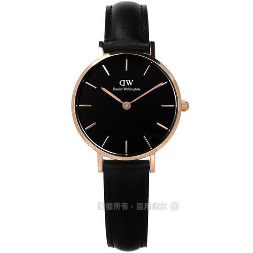 DW Daniel Wellington / DW00100224 / Classic Petite 經典真皮手錶 黑x玫瑰金框 28mm