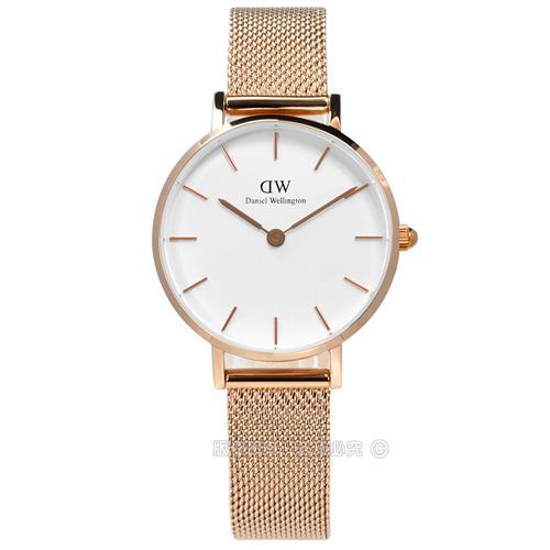 DW Daniel Wellington / DW00100219 / Classic Petite 經典米蘭編織不鏽鋼手錶 白x鍍玫瑰金 28mm