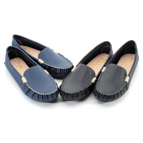 【 101大尺碼女鞋】MIT細菱紋質感金釦豆豆鞋-大尺碼系列-黑色/藍色-0691150615-89